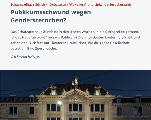 Screenshot Artikel Nachtkritik Debatte um das Schauspielhaus Zürich